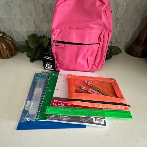 15 Inch Pink Backpack School Supply Kit With Notebook Pencils & Ruler - Picture 1 of 8